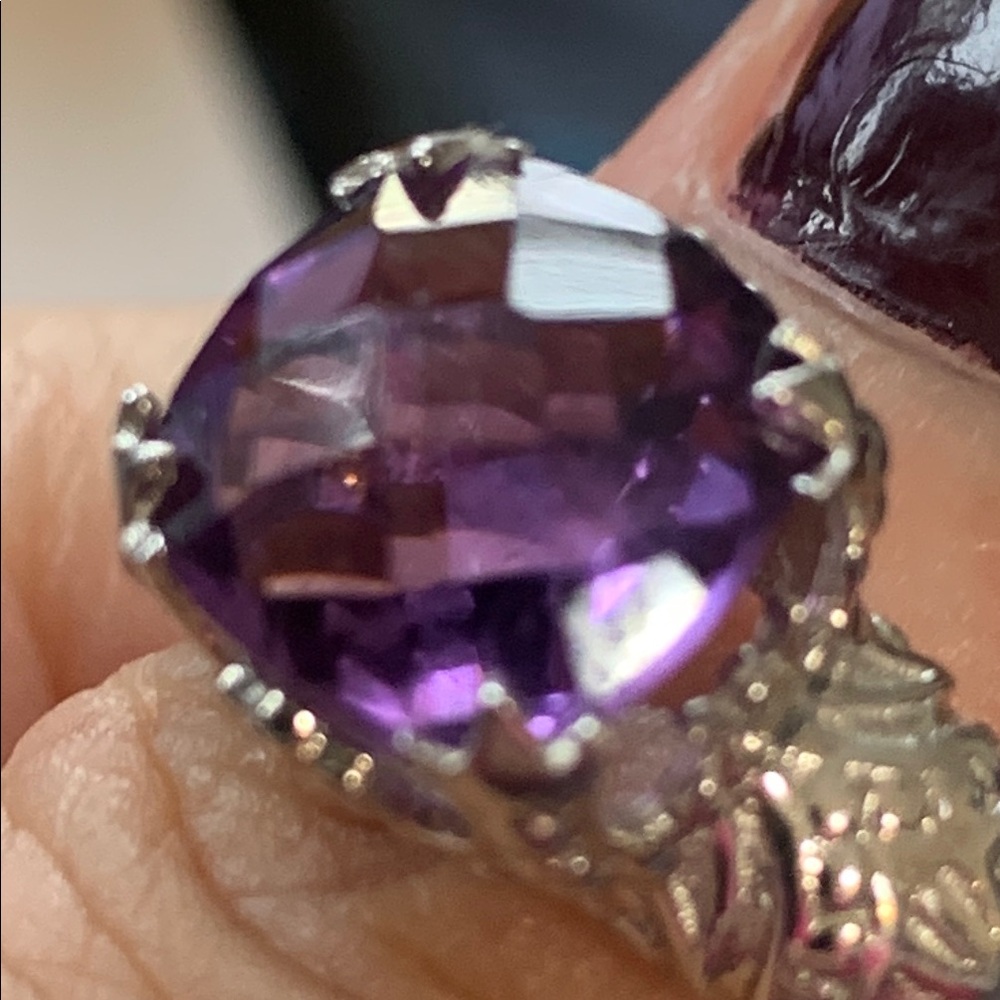Purple Brazilian Amethyst Rhodium Over Sterling Silver Ring 3.80ct sz 9